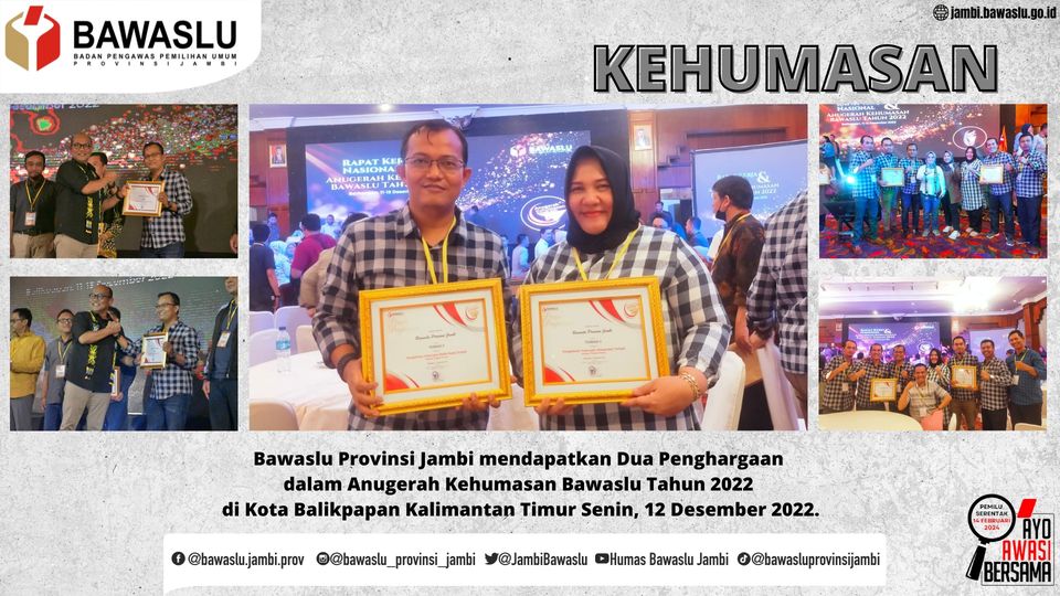 Anugerah Kehumasan Bawaslu 2022, Bawaslu Jambi Sabet Dua Penghargaan