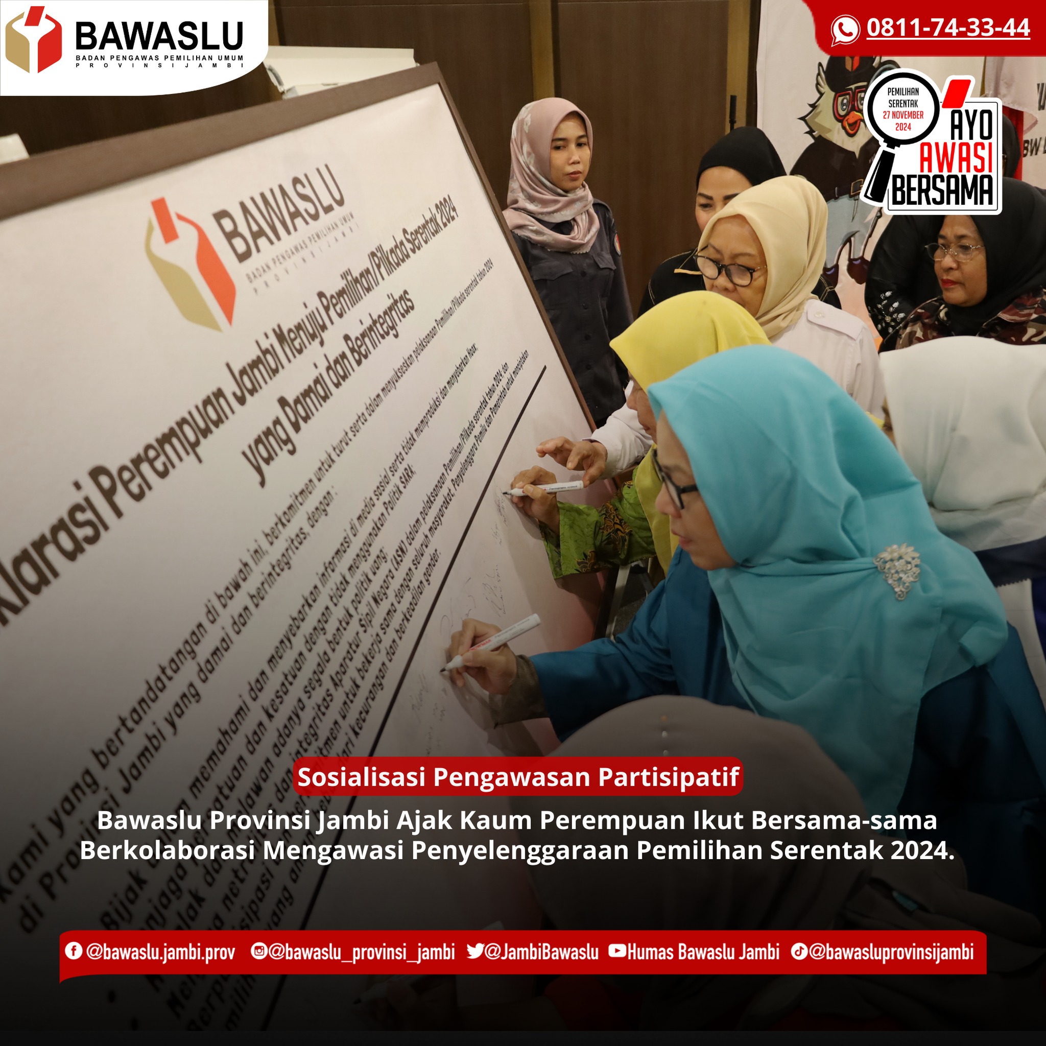 Bawaslu Jambi Gelar Sosialisasi Pengawasan Partisipastif Bagi Perempuan