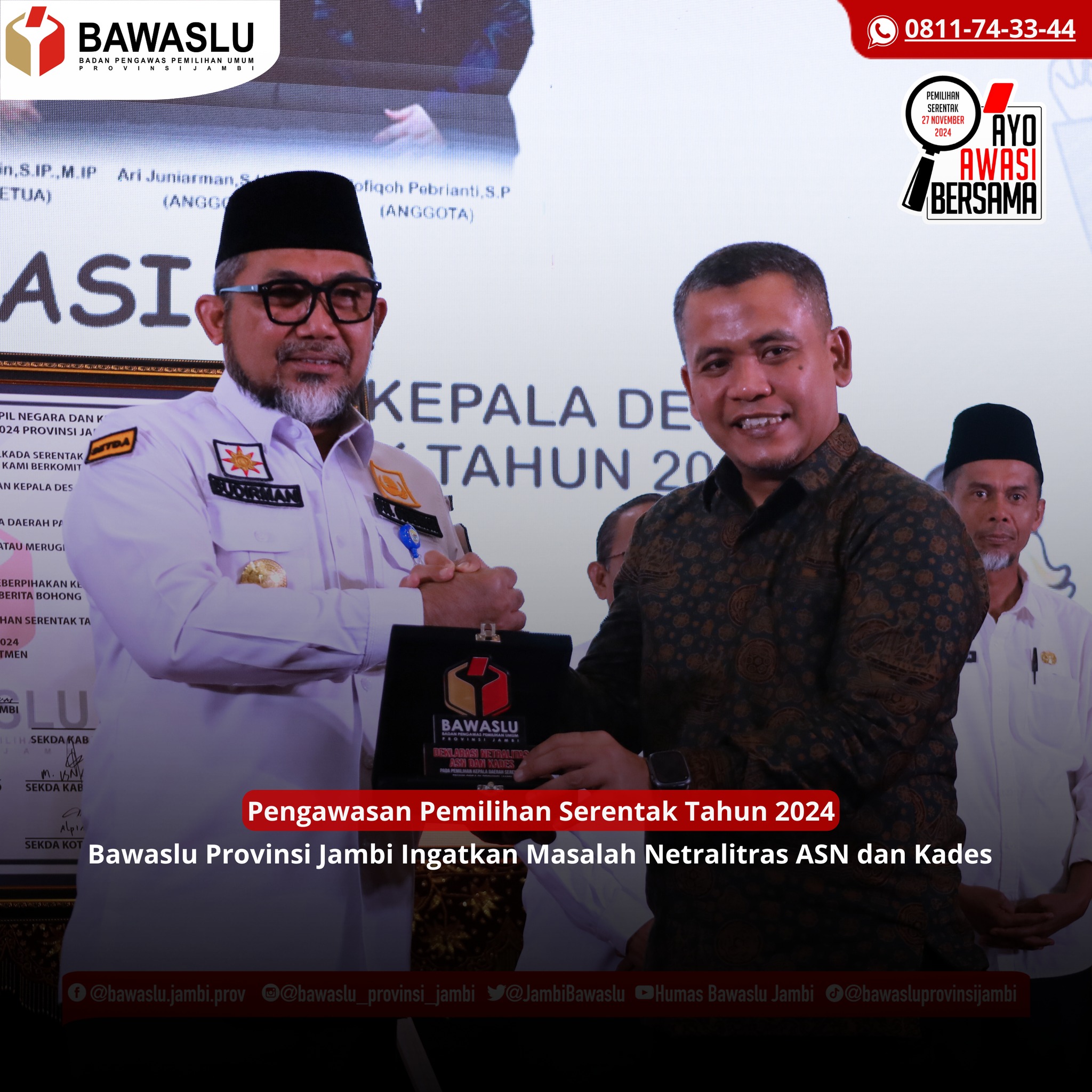 Bawaslu Jambi Ingatkan masalah netralitas ASN dan Kepala Desa