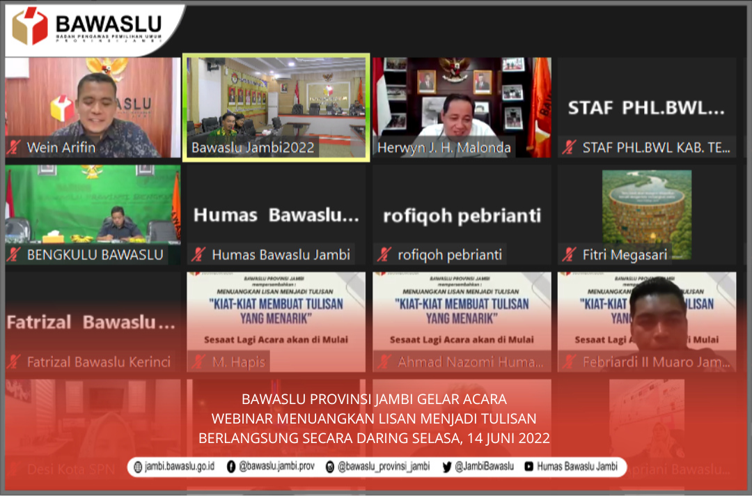 Bawaslu Jambi Gelar Webinar Menuangkan Lisan menjadi tulisan