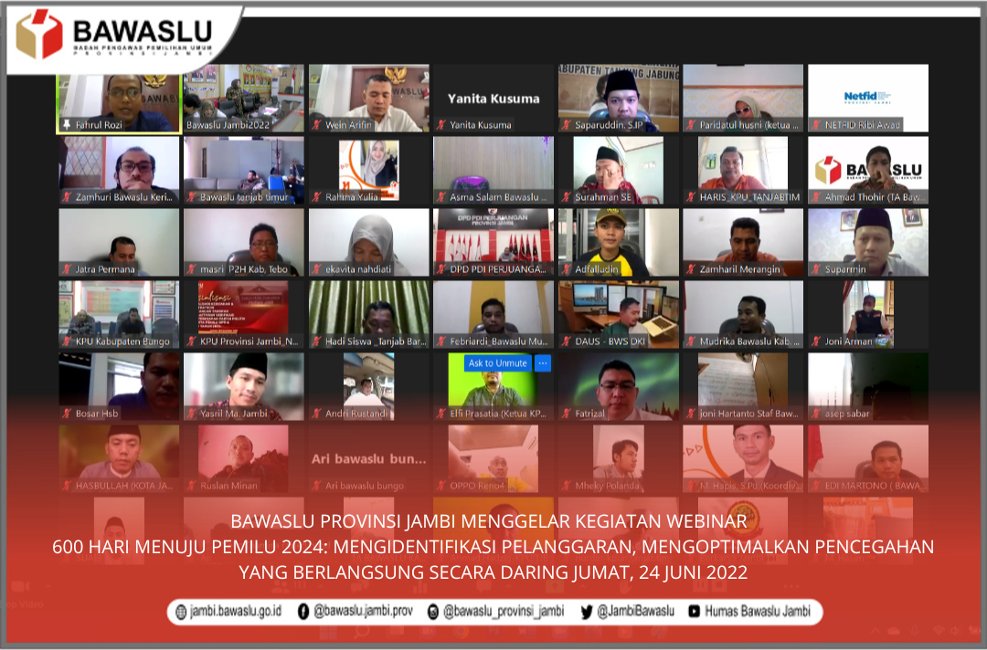 Bawaslu Jambi Gelar Webinar Pengawasan 600 Hari Menuju Pemilu 2024