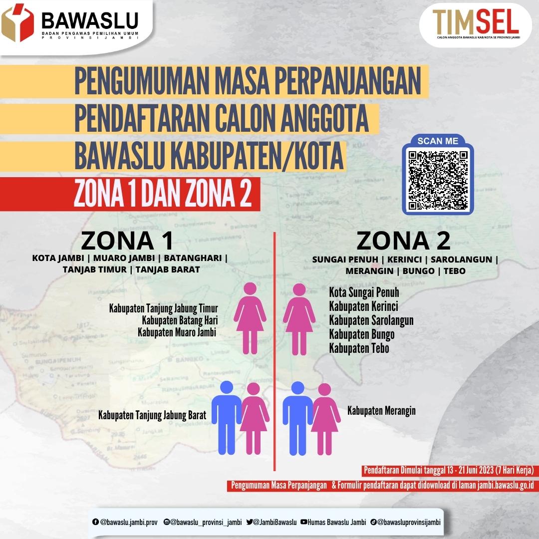 PENGUMUMAN MASA PERPANJANGAN PENDAFTARAN CALON ANGGOTA BAWASLU KABUPATEN/KOTA ZONA 1 DAN ZONA