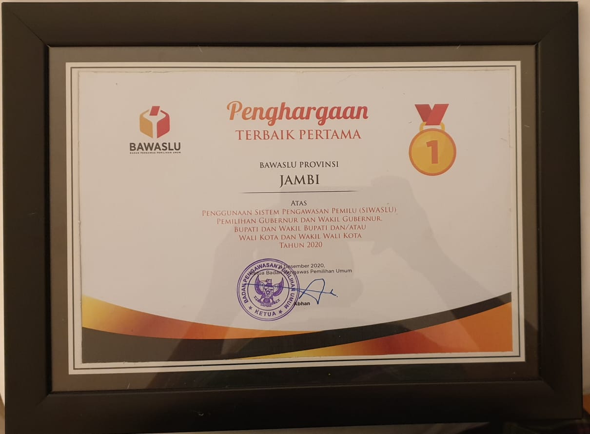 Bawaslu Jambi Raih Terbaik Pertama dalam Laporan Siwaslu