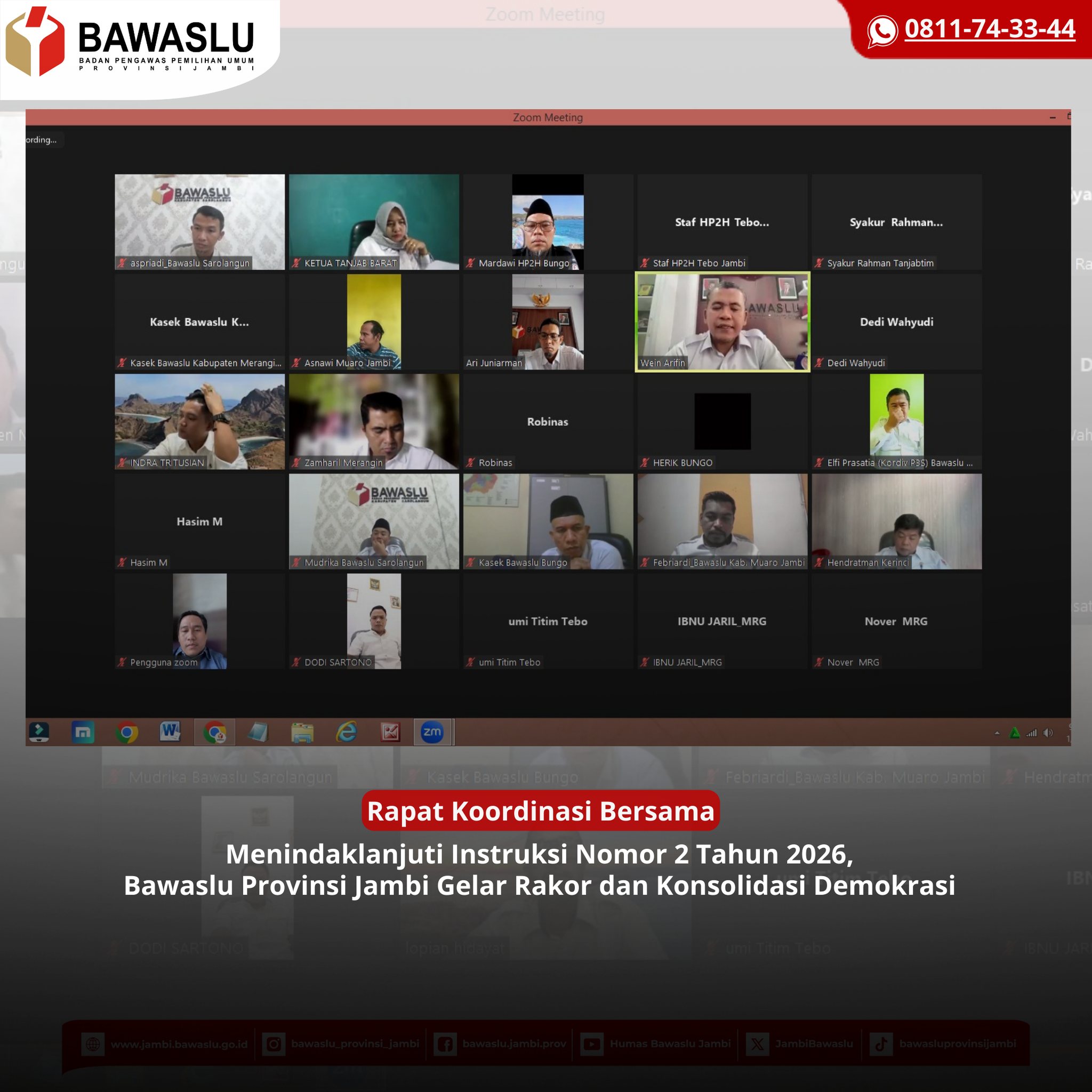 Gelar Rakor Daring, Tindaklanjuti Instruksi Ketua Bawaslu Nomor 2 Tahun 2026
