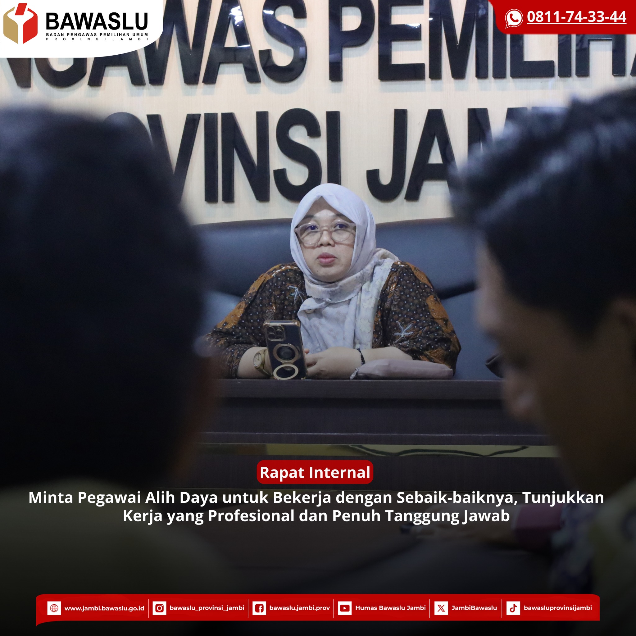 Kordiv SDMO dan Diklat Bawaslu Jambi Beri Arahan ke Pegawai Alih Daya