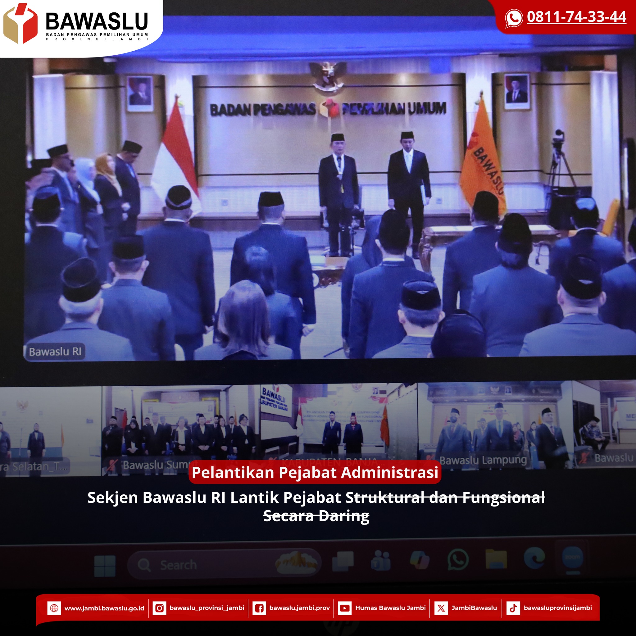 Sekjen Bawaslu RI Lantik Pejabat Struktural dan Fungsional secara Daring