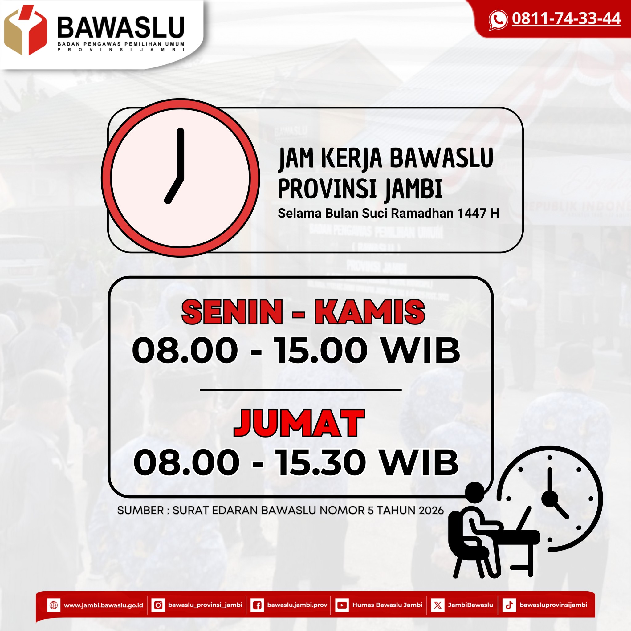 Penyesuaian Jam Kerja Pegawai Bawaslu Provinsi Jambi Selama Ramadhan 1447 H 