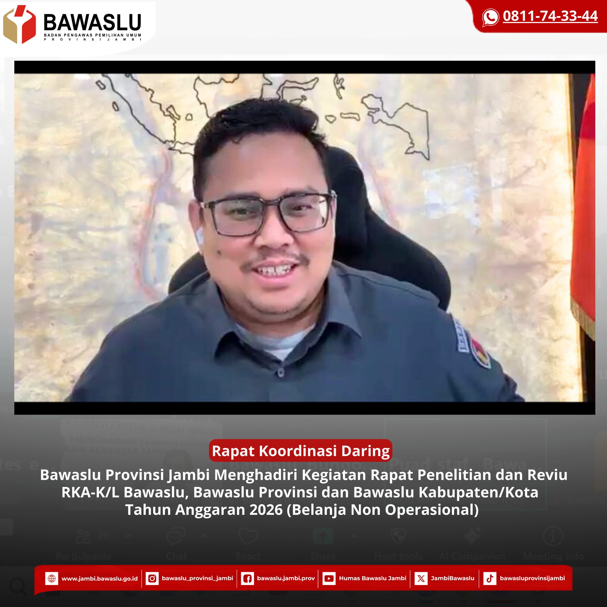 Bawaslu Jambi Hadiri Rapat Penelitian dan Reviu RKA-K/L TA 2026 Secara Daring
