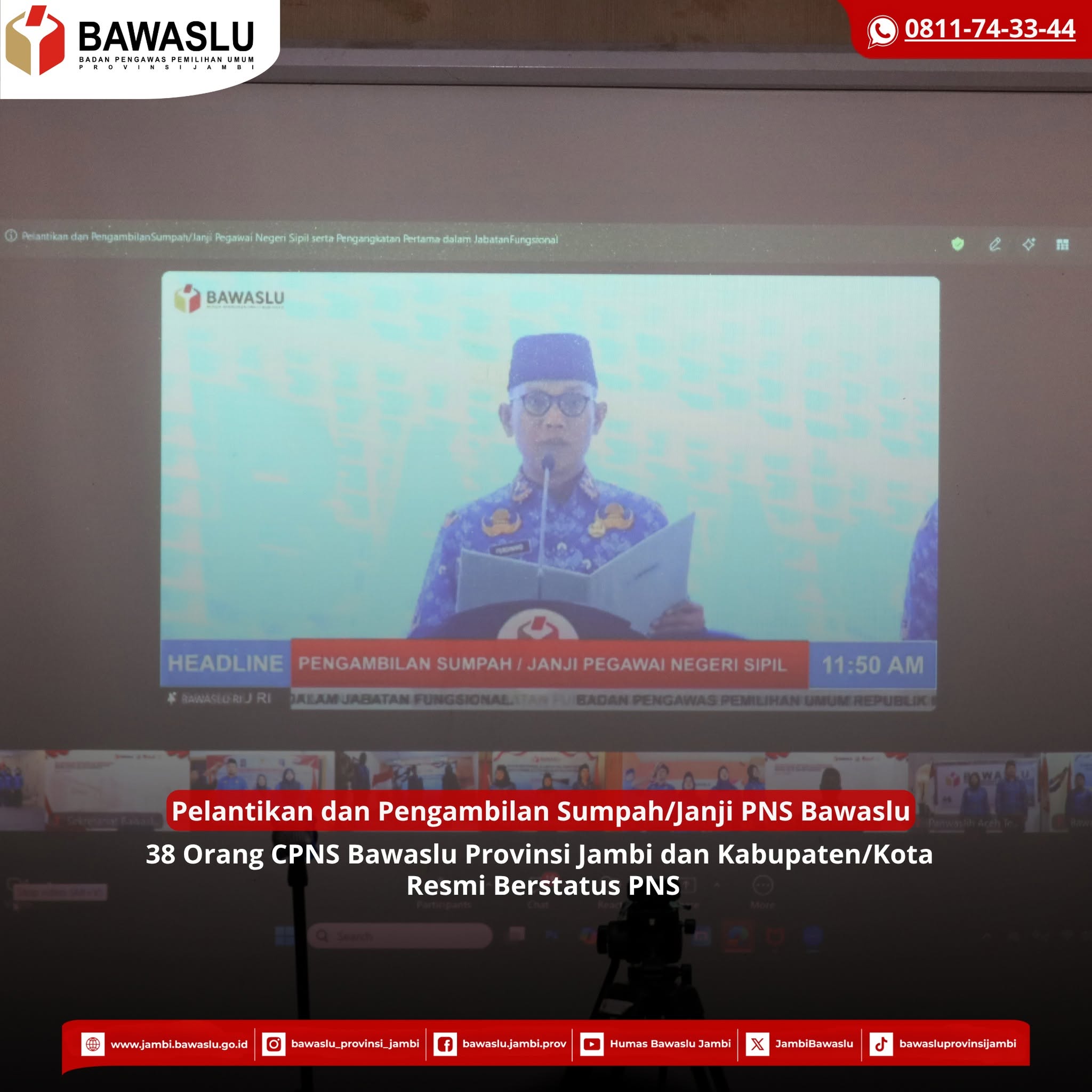 38 CPNS Resmi Dilantik Menjadi PNS, Perkuat SDM dan Kelembagaan Bawaslu Provinsi Jambi