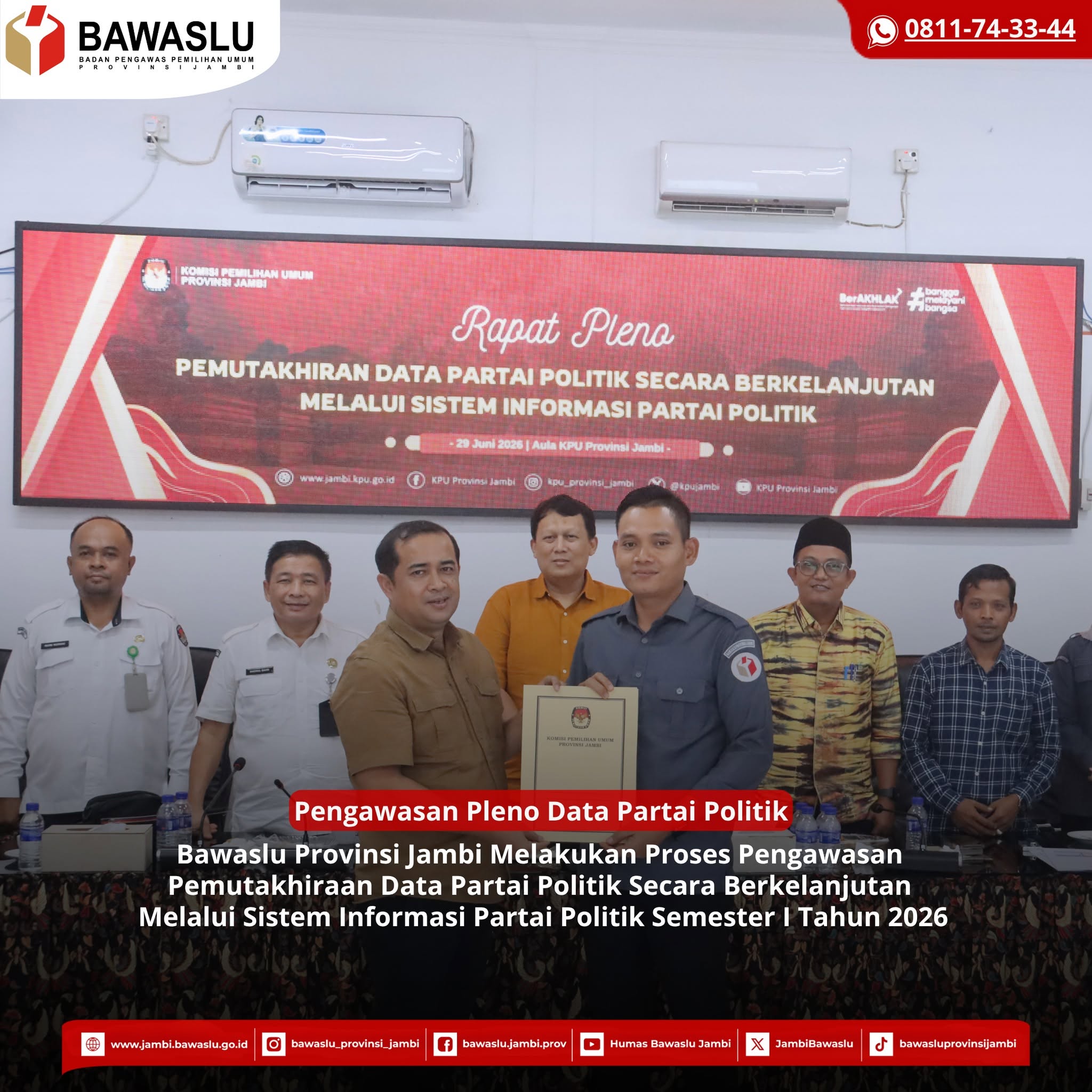Bawaslu Provinsi Jambi Awasi Pemutakhiran Data Partai Politik Berkelanjutan, Pastikan Sipol Semester I 2026 Berjalan Sesuai Regulasi