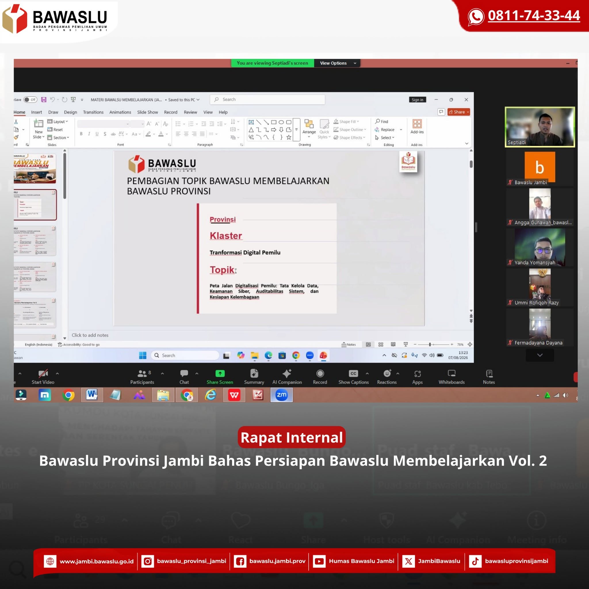 Matangkan Persiapan, Bawaslu Jambi Siapkan Pelaksanaan Bawaslu Membelajarkan Vol. 2