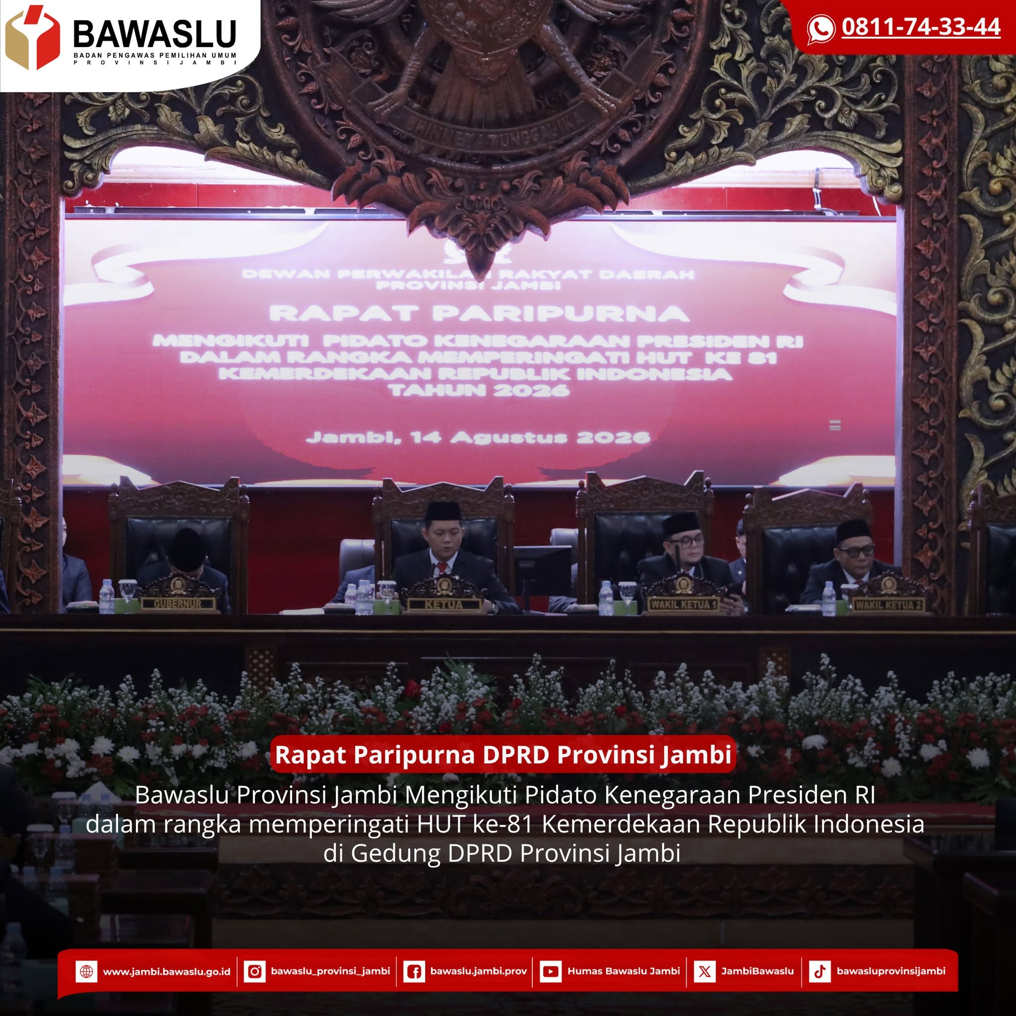Bawaslu Hadiri Rapat Paripurna DPRD Provinsi Jambi, Dengarkan Pidato Kenegaraan Presiden