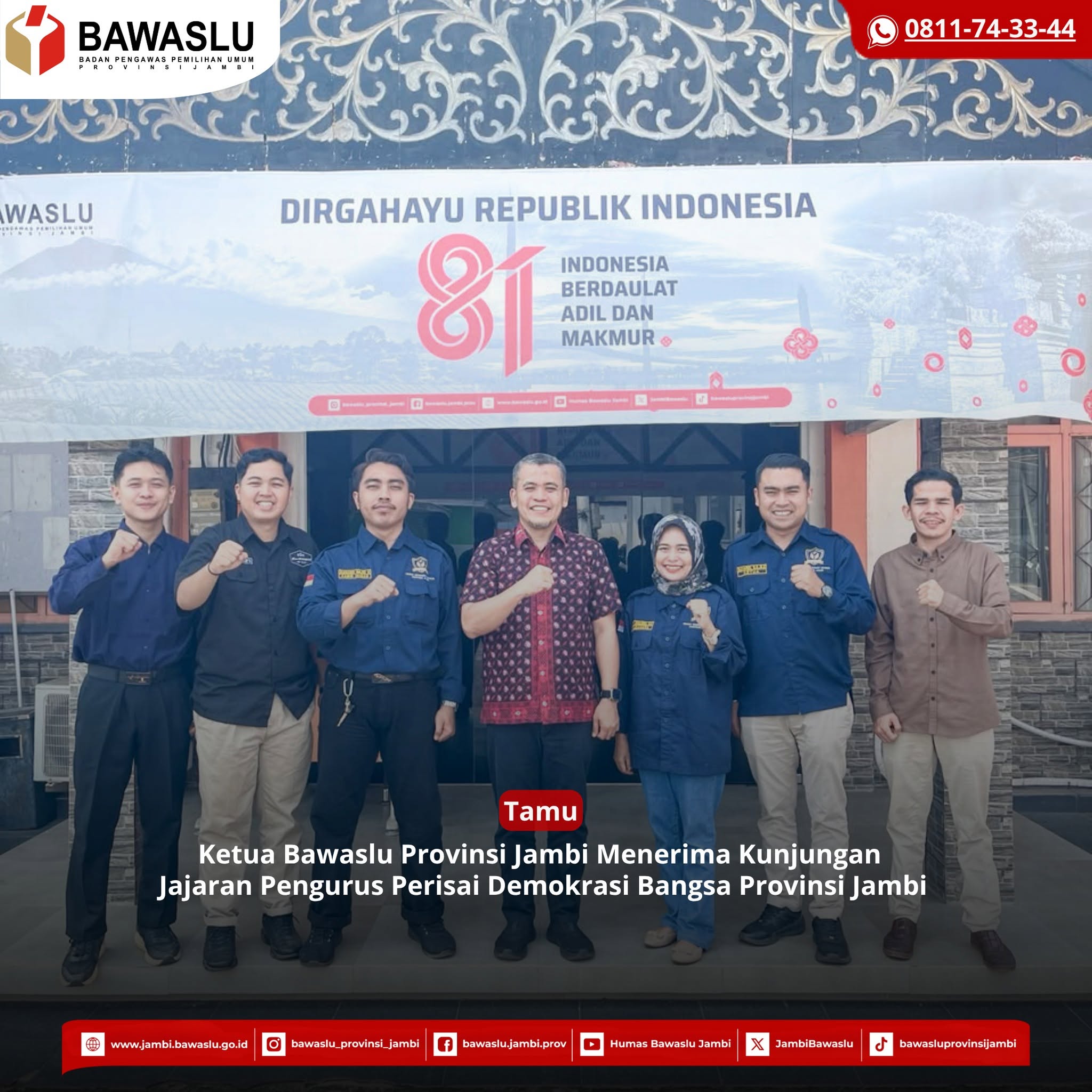 Perkuat Sinergi, Bawaslu Jambi Terima Kunjungan Perisai Demokrasi Bangsa