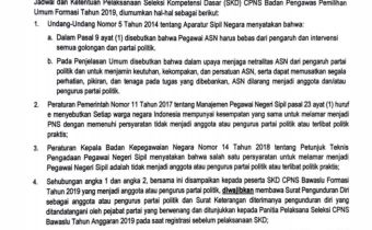 Pengumuman Penegasan Melamar Menjadi Pegawai Negeri Sipil Badan Pengawas Pemilihan Umum Tahun 2019